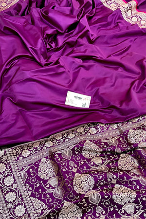 Purple Plain Zari Border Katan Silk Banarasi Saree