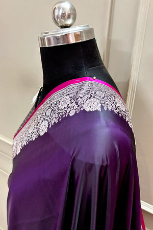 Purple Plain Zari Border Katan Silk Banarasi Saree