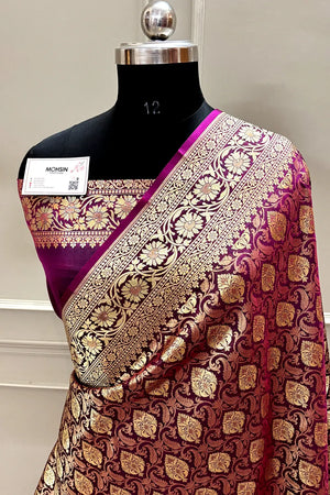 Purple Rajvada Buti Katan Silk Banarasi Saree