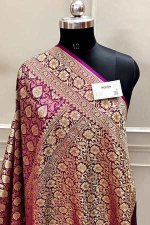 Purple Rajvada Buti Katan Silk Banarasi Saree