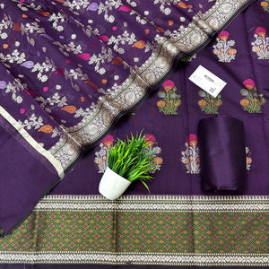 Purple Resham Banarasi Silk Suit