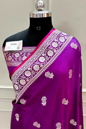 Purple Rose Buti Katan Silk Banarasi Saree