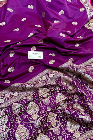 Purple Rose Buti Katan Silk Banarasi Saree