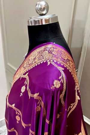 Purple Rowa Laher Katan Silk Banarasi Saree