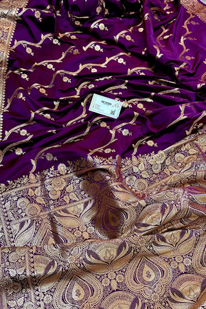 Purple Rowa Laher Katan Silk Banarasi Saree