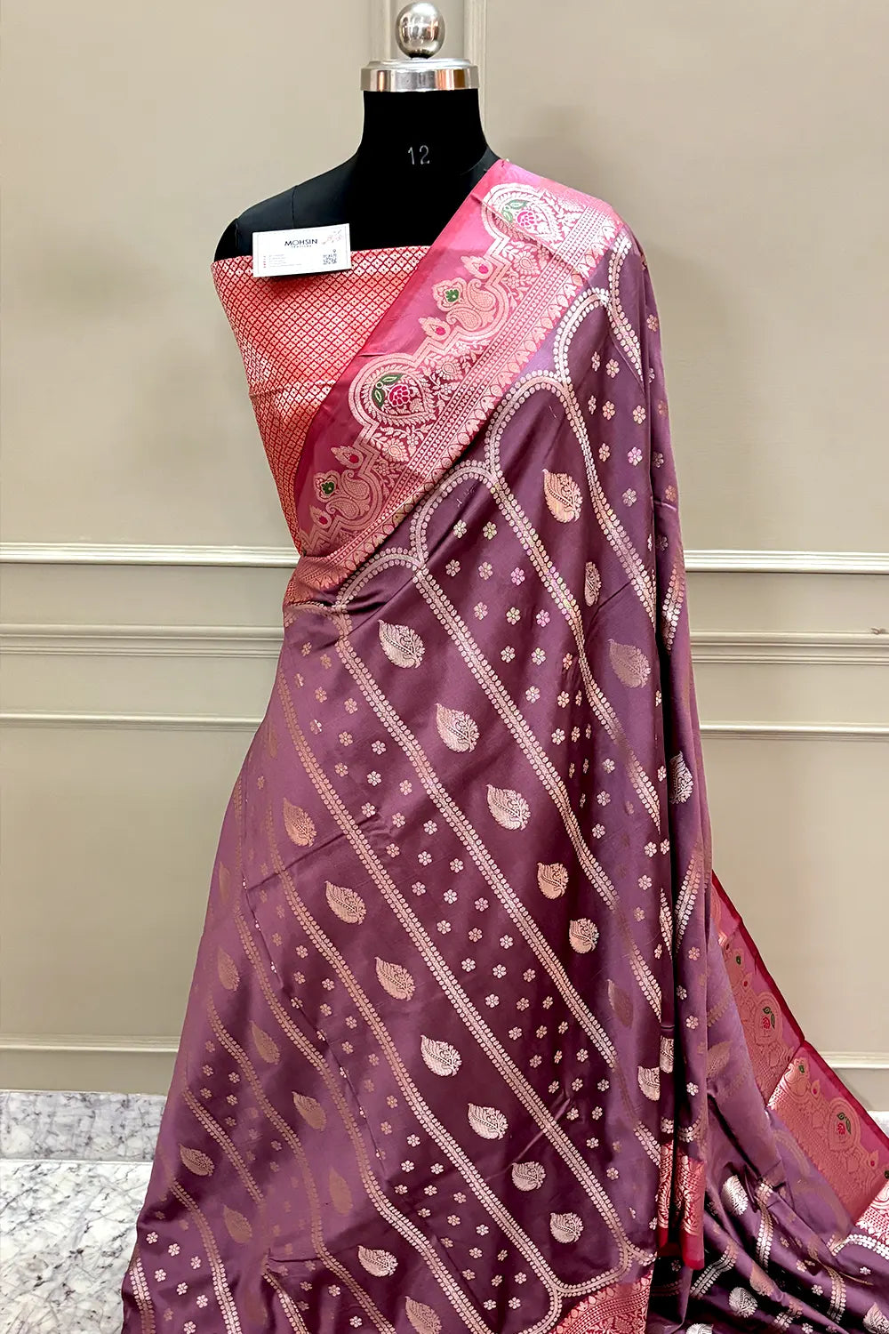 Purple Wine and Red Zari Banarasi Silk Saree