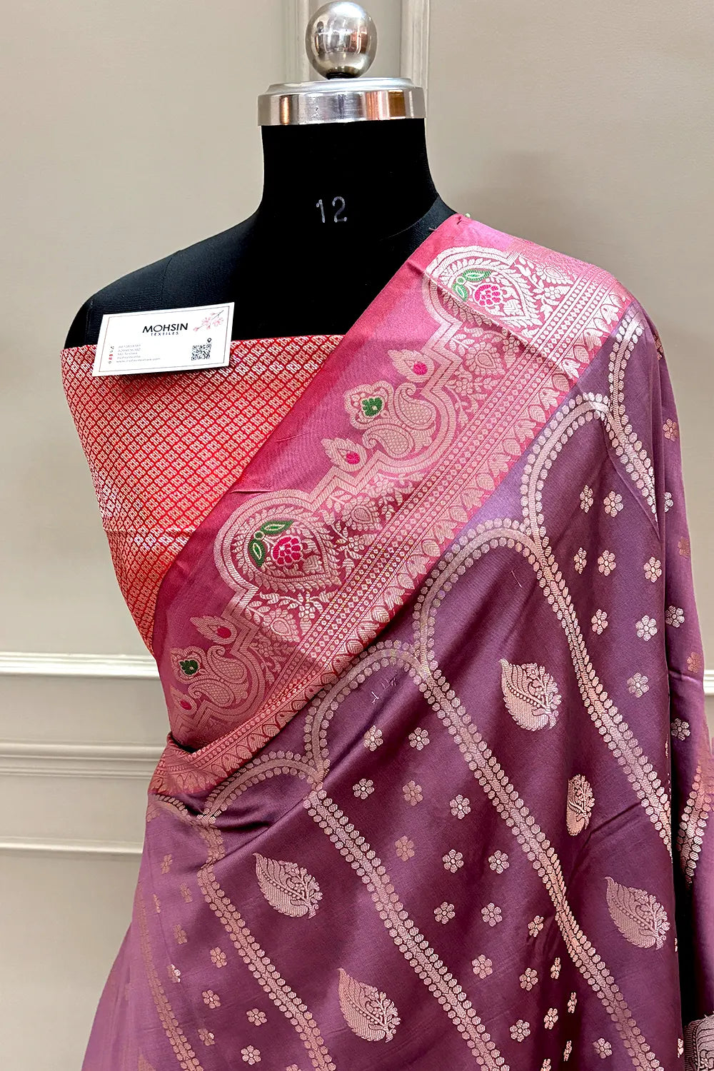 Purple Wine and Red Zari Banarasi Silk Saree