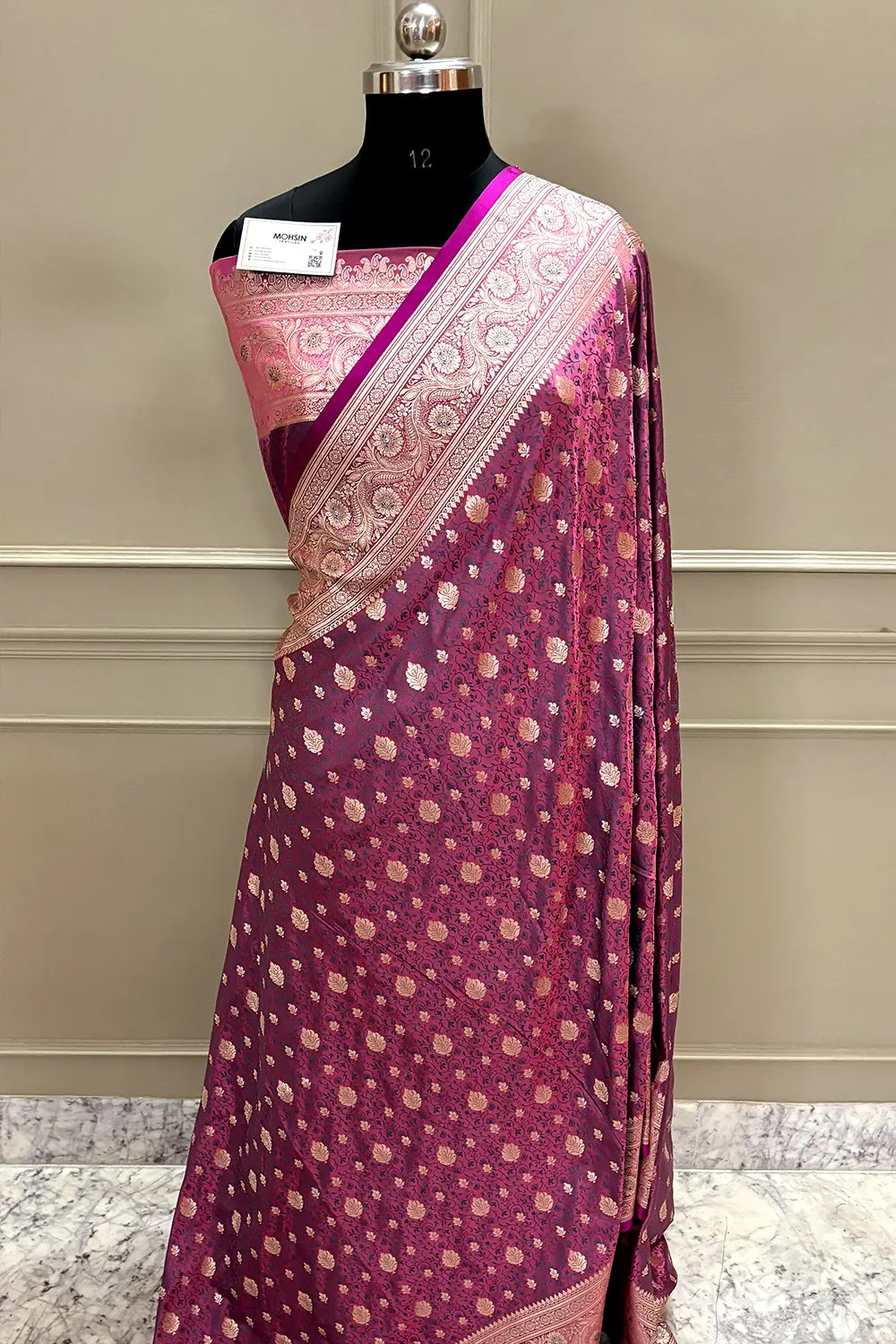 Purple Wine Chunni Munni Buti Katan Silk Banarasi Saree