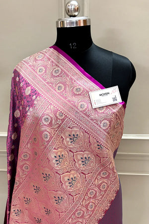 Purple Wine Chunni Munni Buti Katan Silk Banarasi Saree