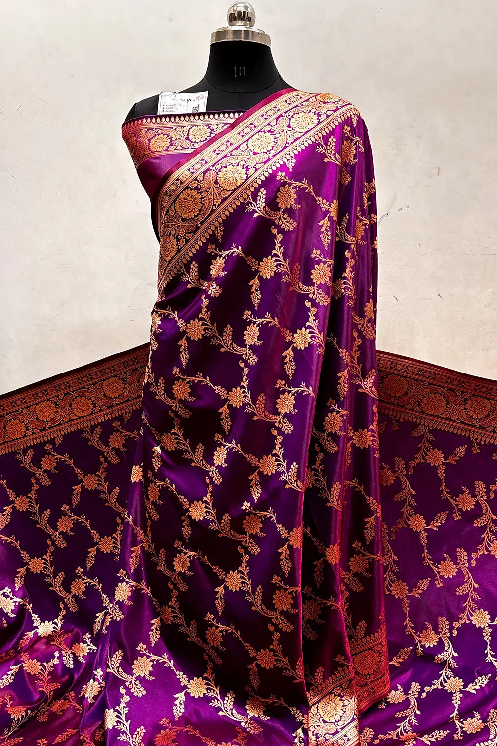 Purple Wine Katan Satin Silk Banarasi Saree