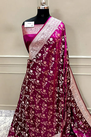 Purple Wine Nafis Jaal Katan Silk Banarasi Saree