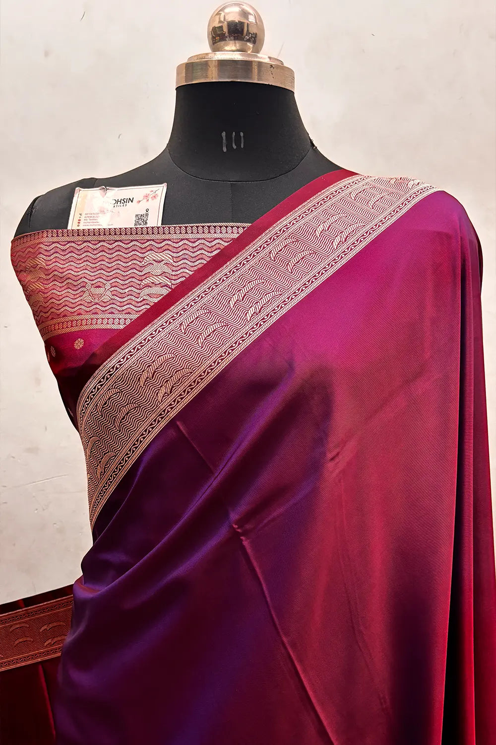 Purple Wine Plain Ghat Katan Silk Banarasi Saree