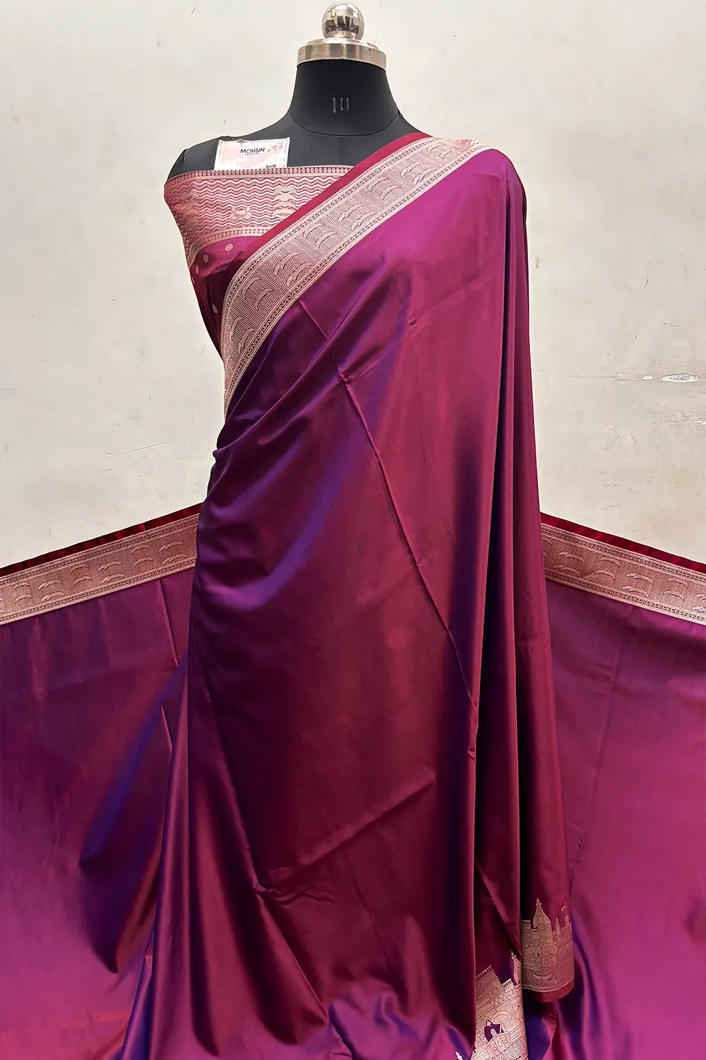 Purple Wine Plain Ghat Katan Silk Banarasi Saree