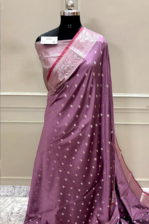 Purple Wine Zari Banarasi Silk Saree