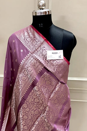 Purple Wine Zari Banarasi Silk Saree