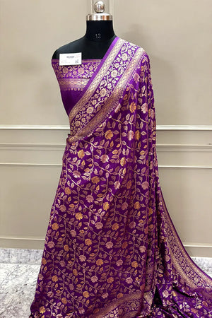 Purple Zari Banarasi Silk Saree