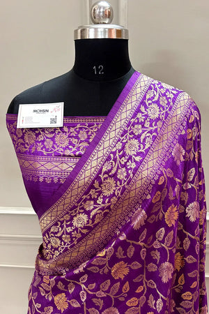 Purple Zari Banarasi Silk Saree