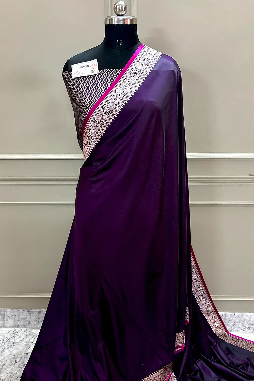 Purple Zari Border Katan Silk Banarasi Saree