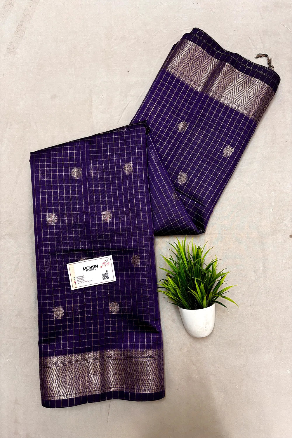 Purple Zari Chanderi Silk Banarasi Saree