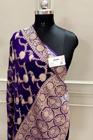 Purple Zari Georgette Silk Banarasi Saree