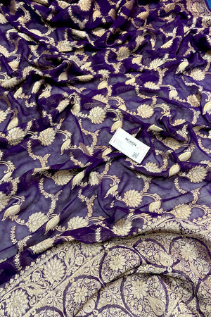 Purple Zari Georgette Silk Banarasi Saree