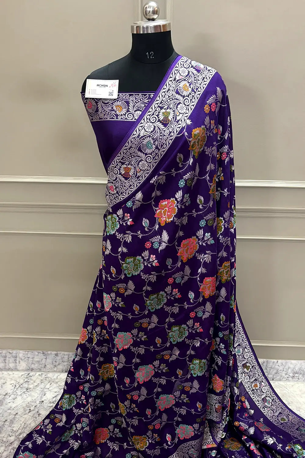 Purple Zari Tussar Georgette Silk Banarasi Saree