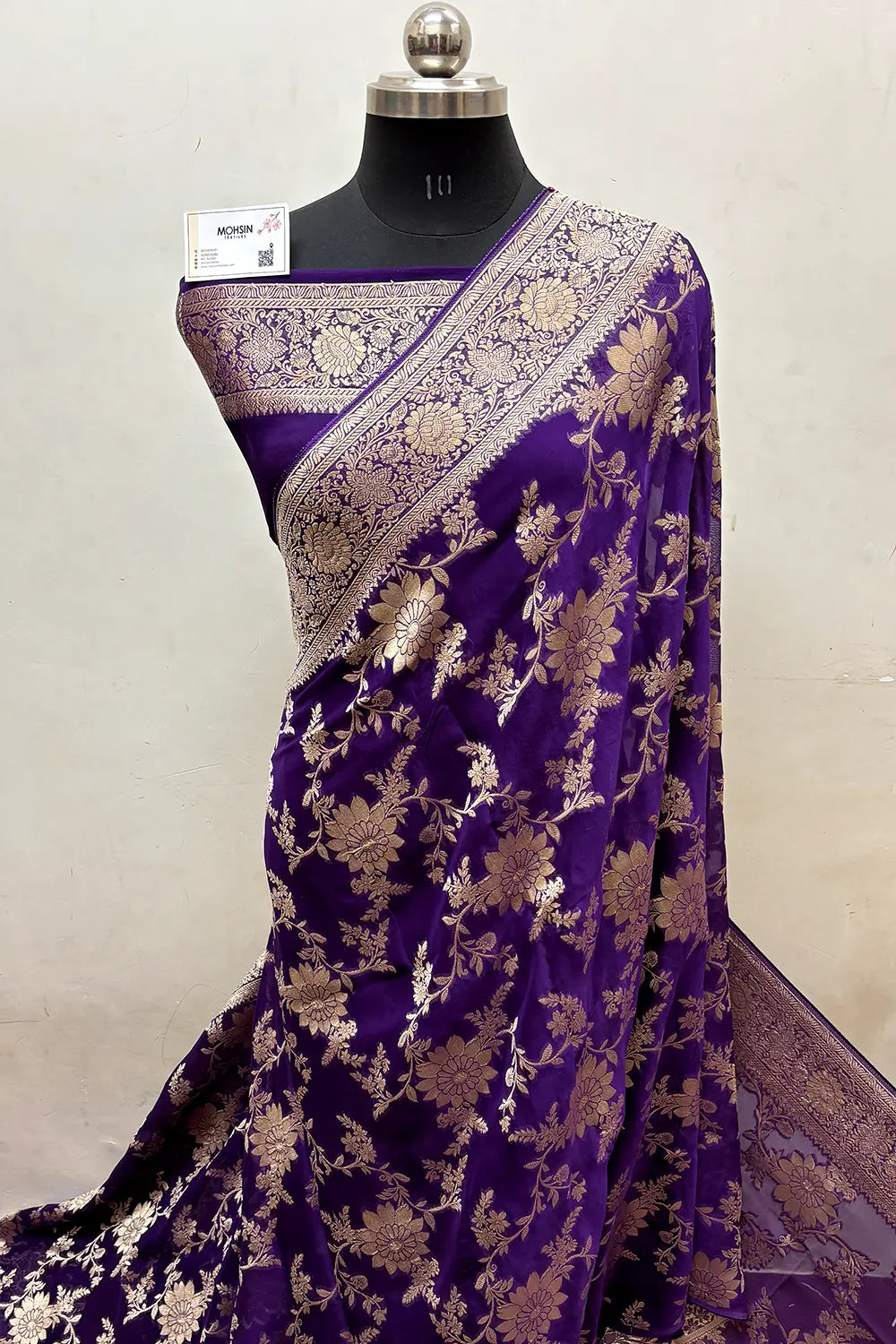 Purple Zari Georgette Silk Banarasi Saree