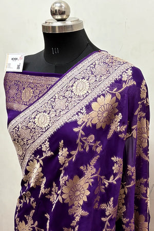 Purple Zari Georgette Silk Banarasi Saree