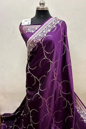Purple Zari Katan Mashru Silk Banarasi Saree