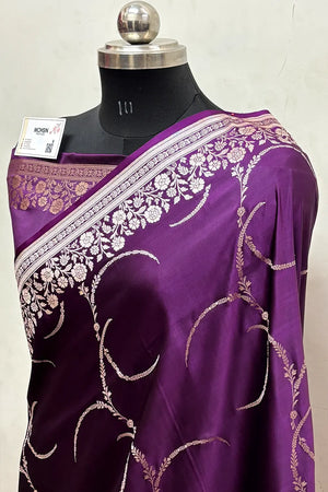Purple Zari Katan Mashru Silk Banarasi Saree