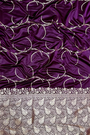 Purple Zari Katan Mashru Silk Banarasi Saree