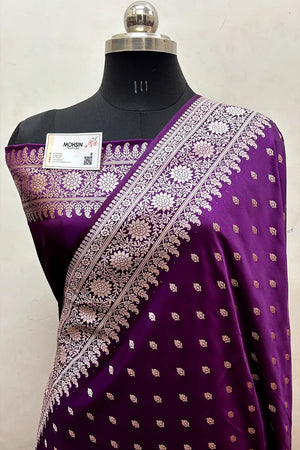 Purple Zari Katan Mashru Silk Banarasi Saree