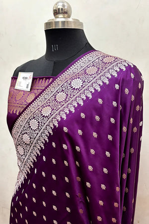 Purple Zari Katan Mashru Silk Banarasi Saree