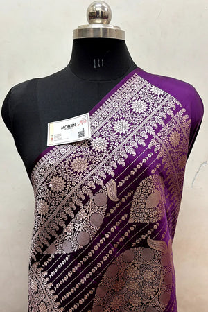 Purple Zari Katan Mashru Silk Banarasi Saree