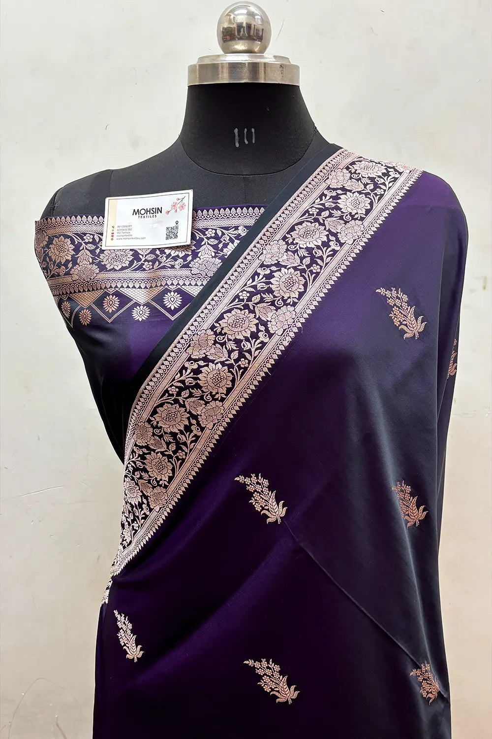 Purple Zari Katan Mashru Silk Banarasi Saree