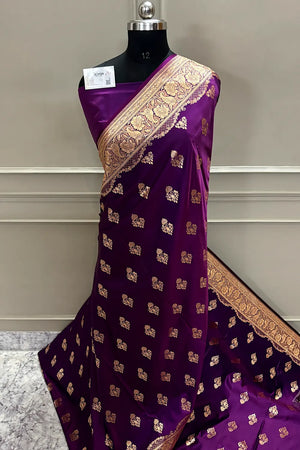 Purple Zari Katan Satin Silk Banarasi Saree