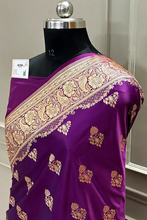 Purple Zari Katan Satin Silk Banarasi Saree