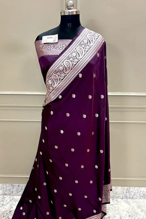 Purple Zari Katan Silk Banarasi Saree