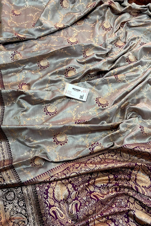 Purple Zari Katan Silk Banarasi Saree
