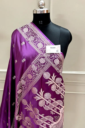 Purple Zari Katan Silk Banarasi Saree