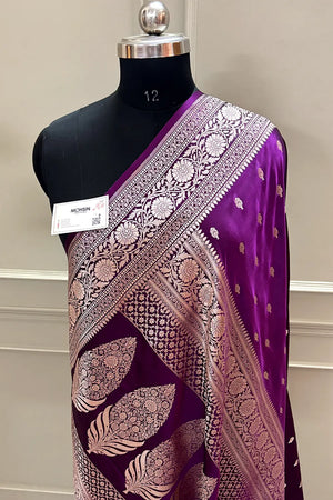 Purple Zari Katan Silk Banarasi Saree