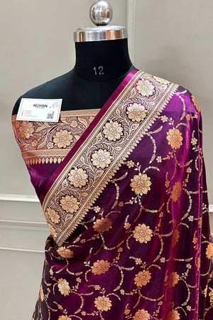 Purple Zari Katan Silk Banarasi Saree