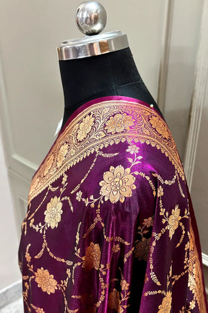Purple Zari Katan Silk Banarasi Saree