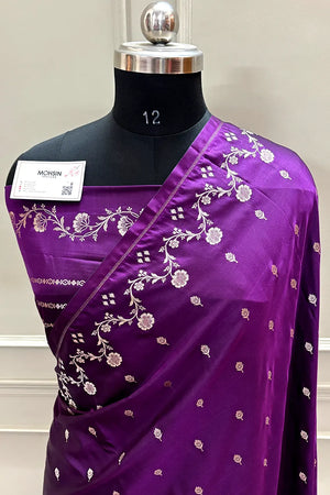 Purple Zari Katan Mashru Silk Banarasi Saree