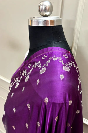 Purple Zari Katan Mashru Silk Banarasi Saree