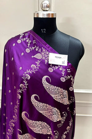 Purple Zari Katan Mashru Silk Banarasi Saree