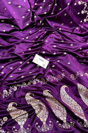 Purple Zari Katan Mashru Silk Banarasi Saree