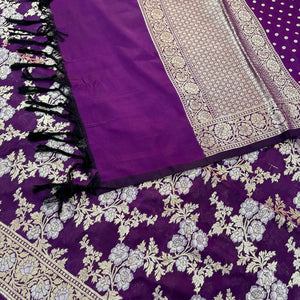 Purple Zari Katan Silk Banarasi Suit