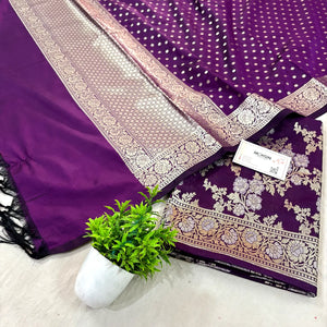 Purple Zari Katan Silk Banarasi Suit