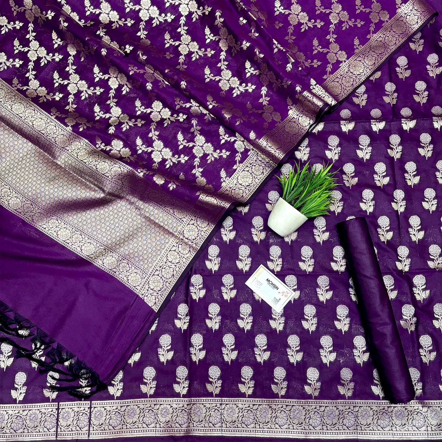 Purple Zari Katan Silk Banarasi Suit
